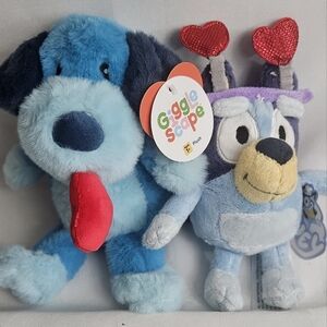 BLUEY FRIENDS 7" Plush Heart Headband & Friend GIGGLESCAPE 9" Blue Dog - NEW
